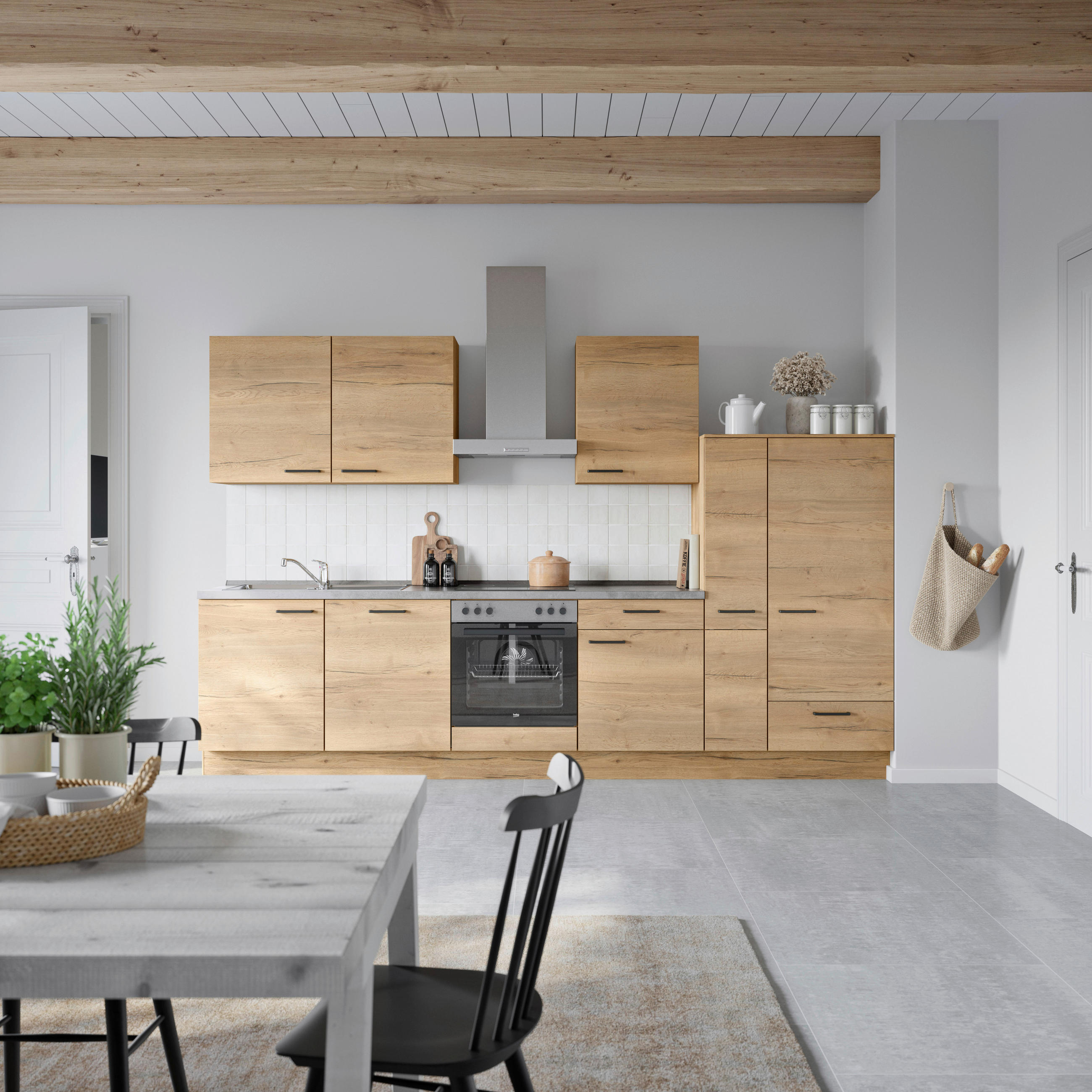 KÜCHENBLOCK 330 cm   in Eichefarben, Schieferfarben  - Schieferfarben/Eichefarben, MODERN, Holzwerkstoff/Metall (330cm) - Nobilia
