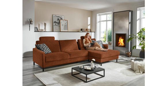 ECKSOFA  in Chenille, Flachgewebe Rostfarben  316/175 cm  - Rostfarben/Schwarz, Design, Textil/Metall (316/175cm) - Dieter Knoll