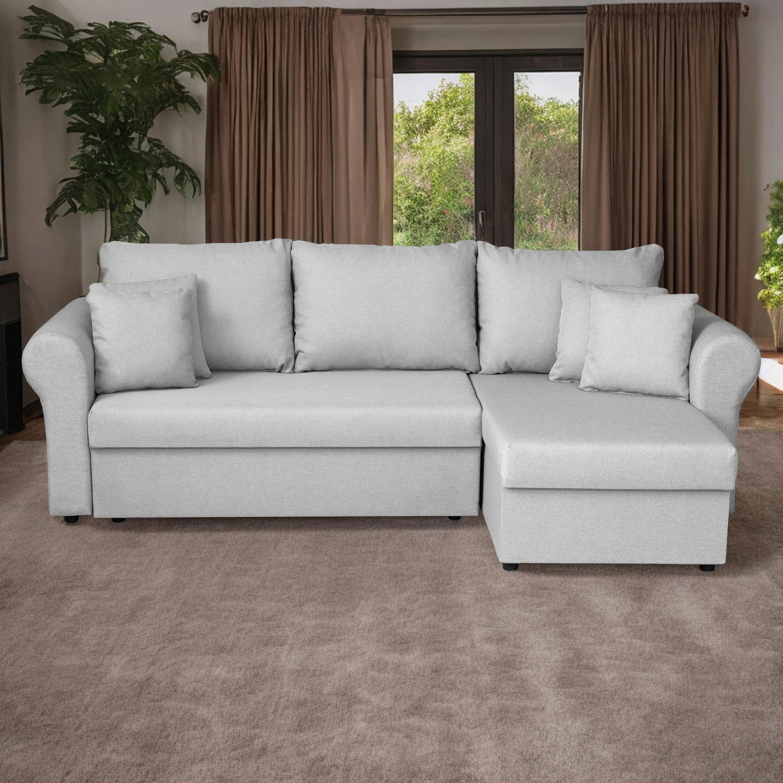 ECKSOFA in Flachgewebe Hellgrau  248/143 cm  - Hellgrau/Schwarz, Design, Kunststoff/Textil (248/143cm) - P & B