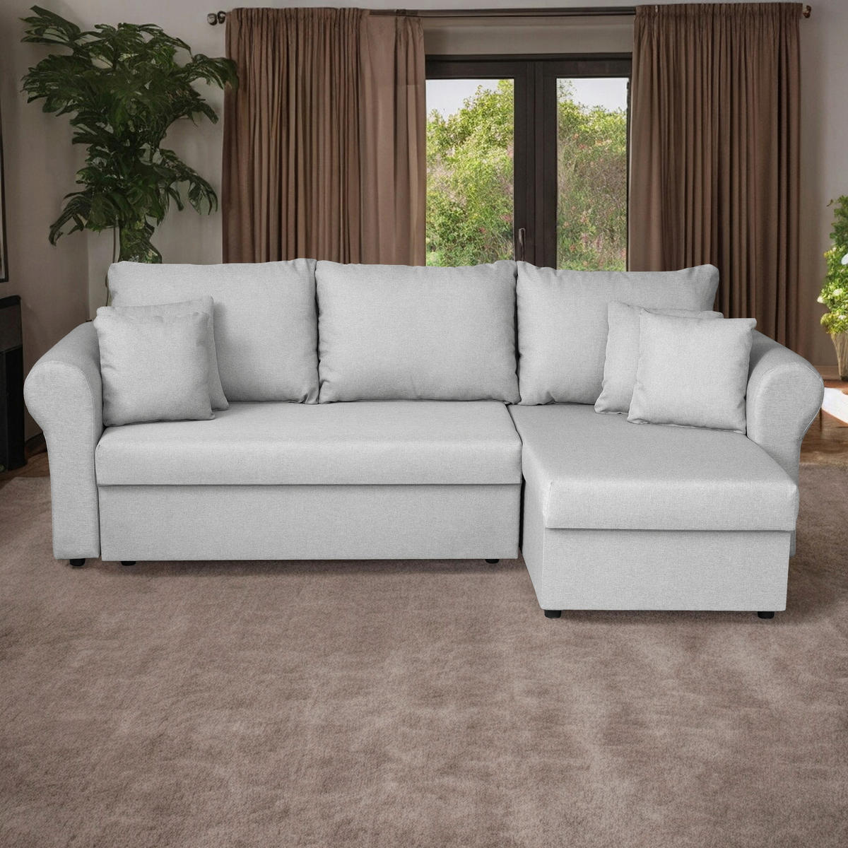 ECKSOFA in Flachgewebe Hellgrau  248/143 cm  - Hellgrau/Schwarz, Design, Kunststoff/Textil (248/143cm) - P & B