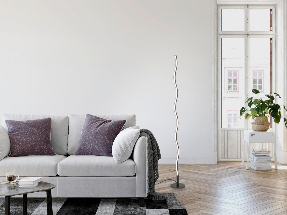 STEHLEUCHTE Wave 14/14/120 cm Modern  - Schwarz, Design, Kunststoff/Metall (14/14/120cm) - Just Light