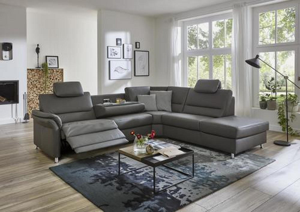 ECKSOFA in Echtleder Grau  - Beige/Hellgrau, Design, Leder/Metall (288/249cm) - Beldomo Premium