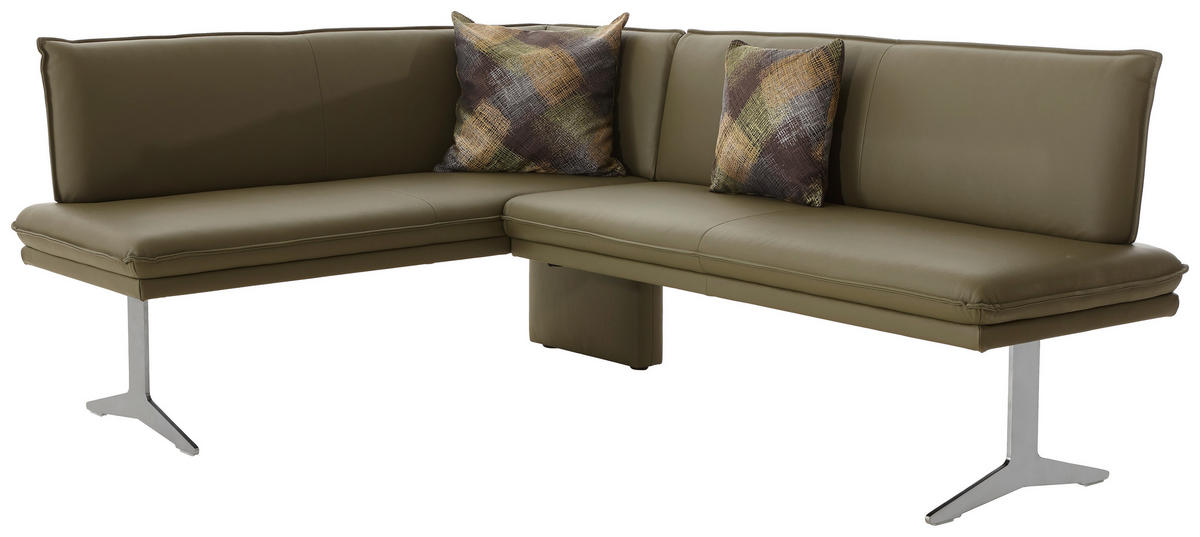 ECKBANK 158/205 cm Echtleder Grün, Edelstahlfarben Metall   - Edelstahlfarben/Grün, Design, Leder/Textil (158/205cm) - Moderano