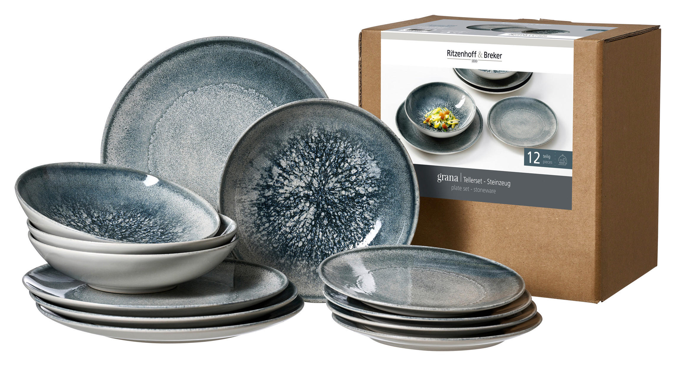 TELLERSET Grana 12-teilig  - Graublau, KONVENTIONELL, Keramik - Ritzenhoff Breker