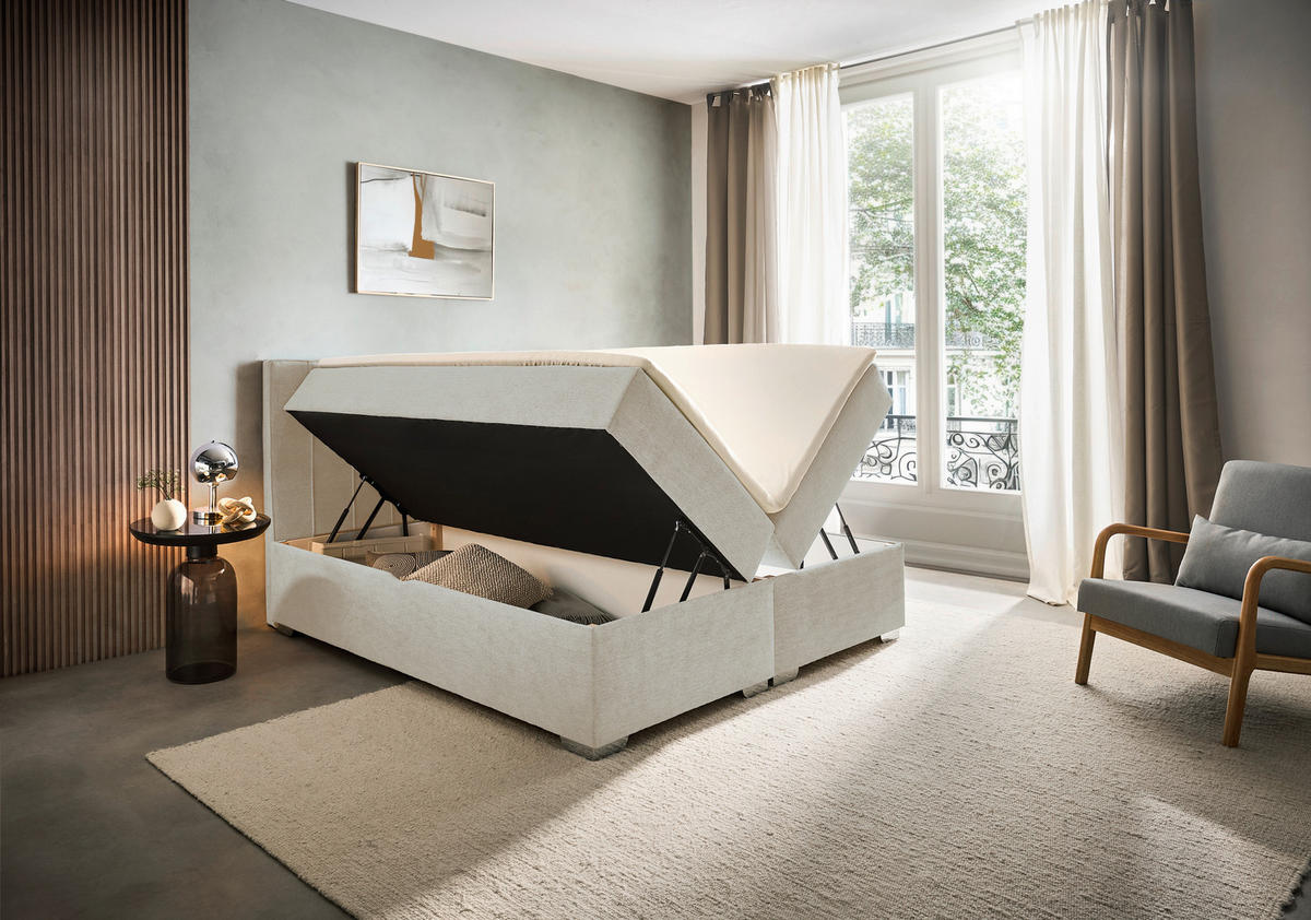 BOXBETT 200/200 cm  in Creme  - Chromfarben/Creme, Trend, Kunststoff/Textil (200/200cm) - Boxxx