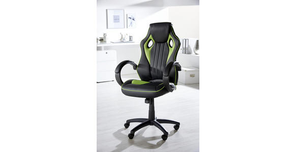 GAMINGSTUHL in Lederlook, Netzbespannung Grün, Schwarz - Schwarz/Grün, Design, Kunststoff/Textil (61,5/111-121/66cm) - Carryhome