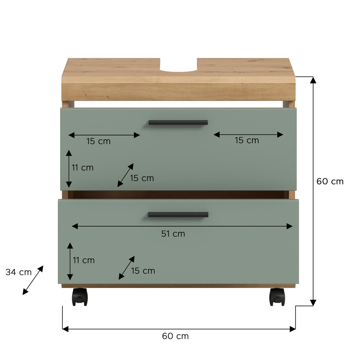 TVÄTTSTÄLLSUNDERSKÅP 60/60/34 cm  - svart/ek Artisan, Trend, trämaterial/plast (60/60/34cm) - MID.YOU