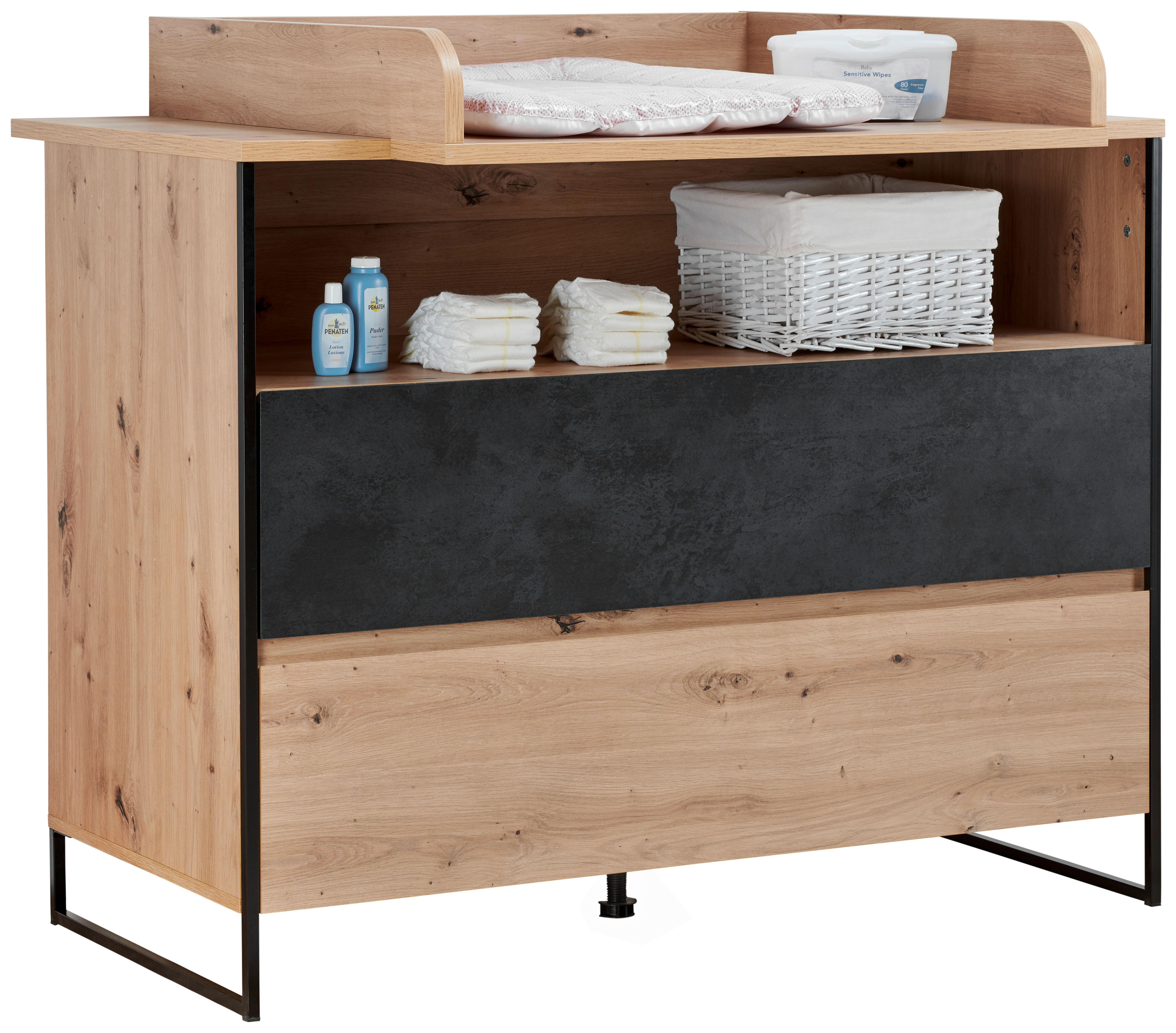 WICKELKOMMODE Yunai Anthrazit, Eichefarben  - Eichefarben/Anthrazit, Trend, Holzwerkstoff (120/106/77,8cm) - My Baby Lou