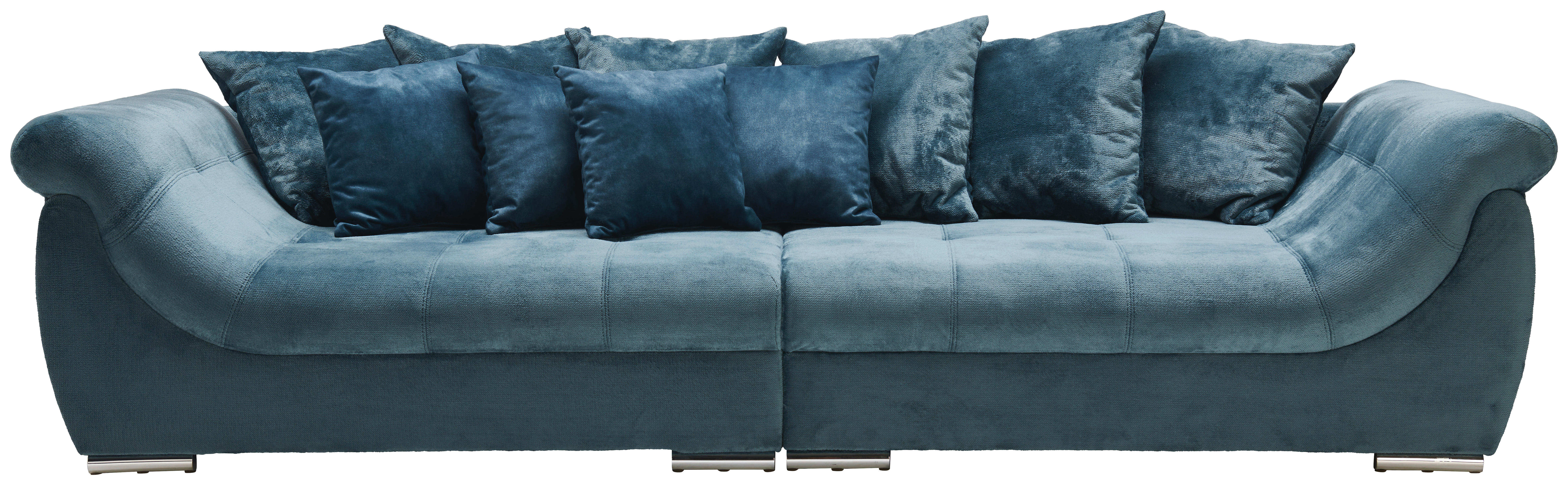 BIGSOFA in Velours Blau  - Blau/Silberfarben, Design, Kunststoff/Textil (296/85/116cm) - Carryhome