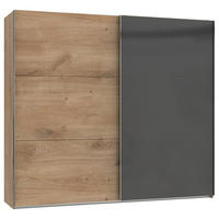 SCHWEBETÜRENSCHRANK in Grau, Eichefarben  - Chromfarben/Eichefarben, Modern, Holzwerkstoff (250/216/65cm) - MID.YOU