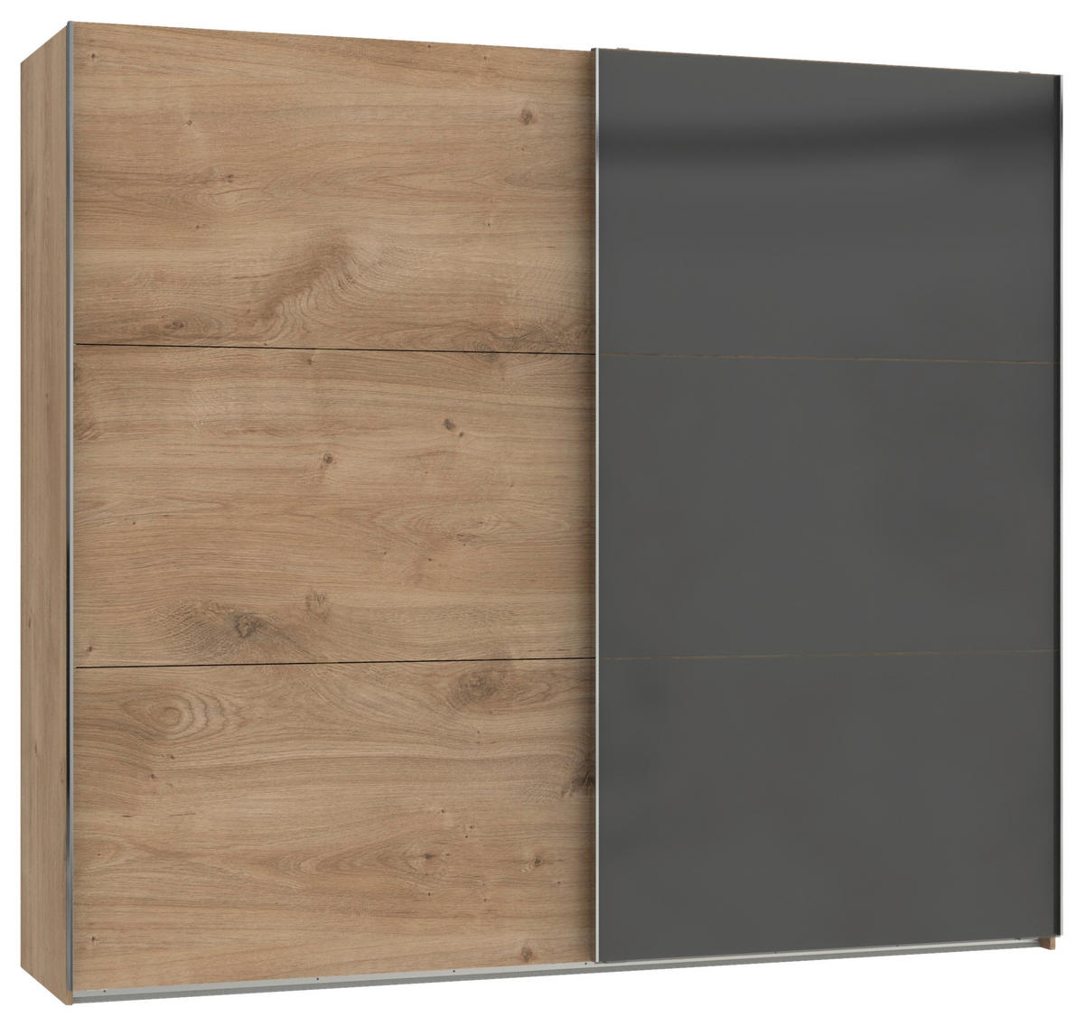 SCHWEBETÜRENSCHRANK in Grau, Eichefarben  - Chromfarben/Eichefarben, Modern, Holzwerkstoff (250/216/65cm) - MID.YOU