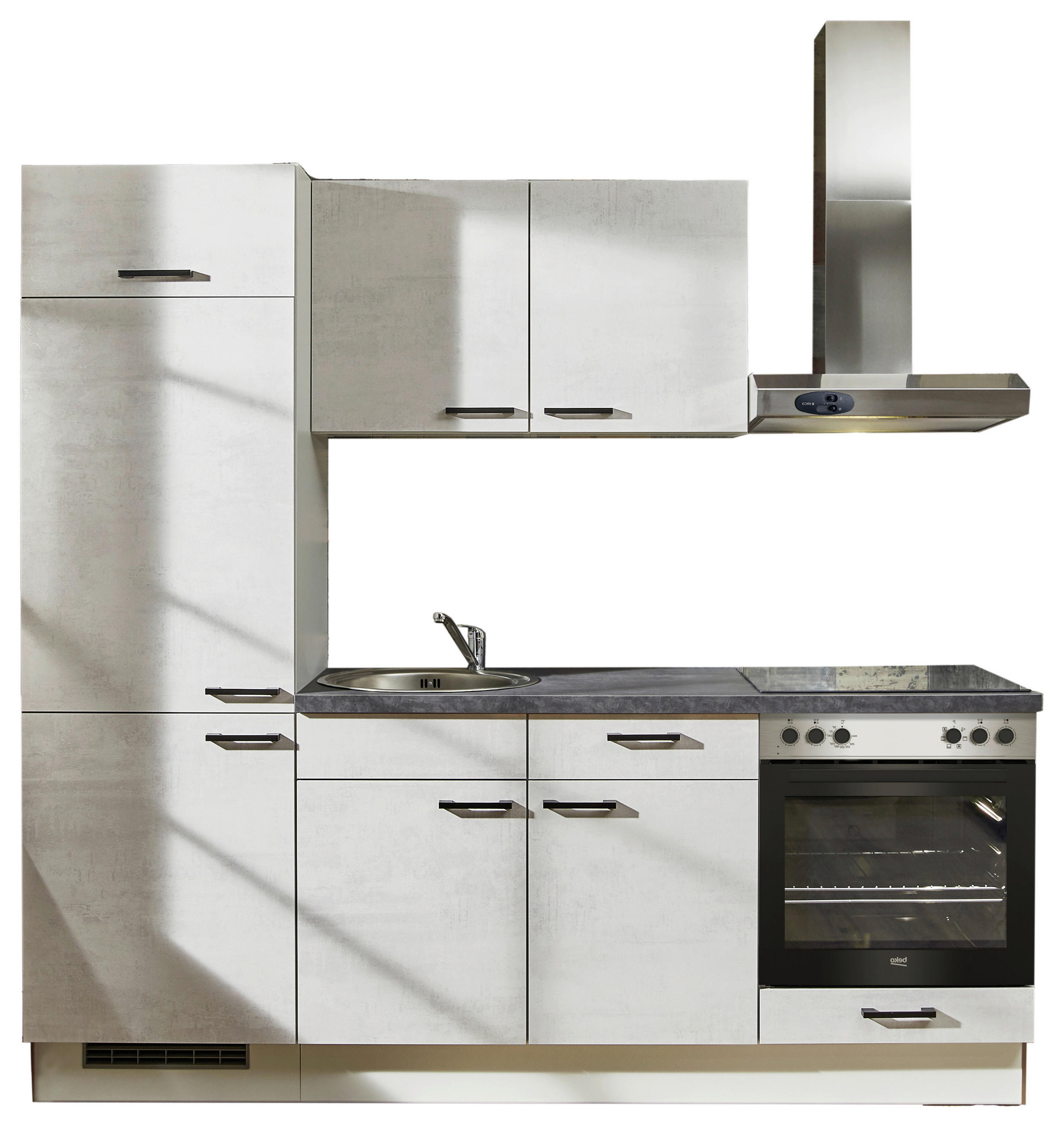 KÜCHENLEERBLOCK 220 cm   in Graphitfarben, Weiß, Hellgrau  - Hellgrau/Schwarz, Design, Holzwerkstoff/Metall (220cm) - Pino