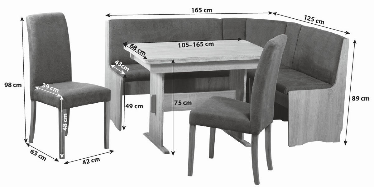 ECKBANKGRUPPE in Textil, Holzwerkstoff Grau, Sonoma Eiche  - Grau/Sonoma Eiche, KONVENTIONELL, Holz/Holzwerkstoff (165/89/125cm) - P & B