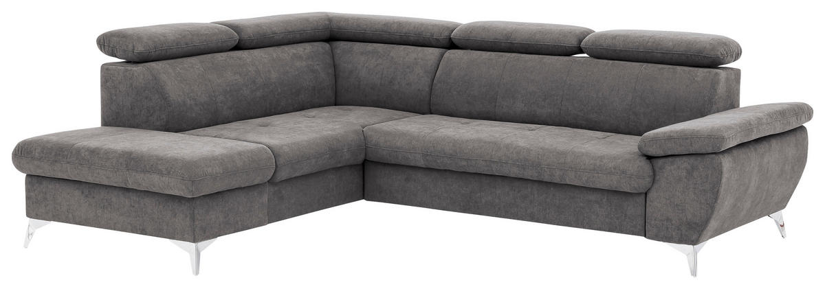 SEDEŽNA GARNITURA, šenilja siva  - barve kroma/siva, Konvencionalno, kovina/tekstil (209/83-99/256cm) - Welnova
