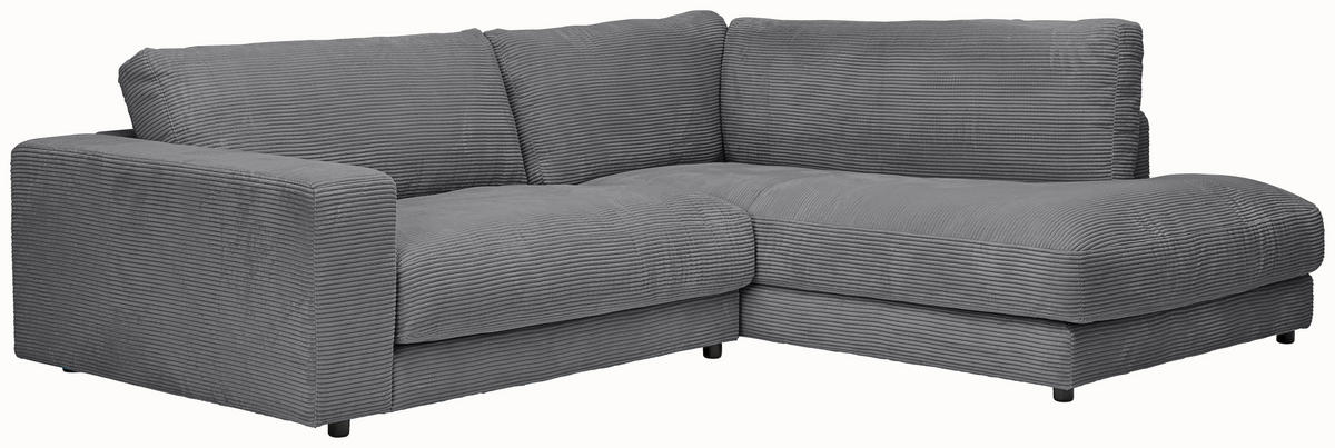 ECKSOFA in Cord Dunkelgrau  - Dunkelgrau/Schwarz, Design, Kunststoff/Textil (265/224cm) - Hom`in