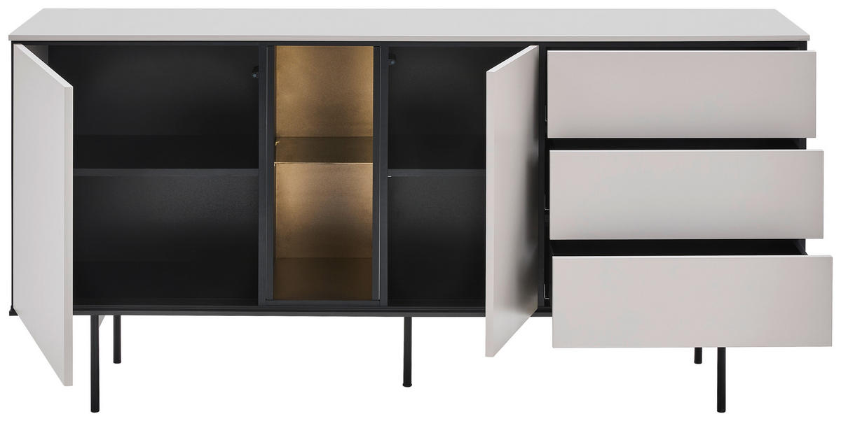 SIDEBOARD  in 167/83/41 cm  - Kaschmir/Schwarz, Design, Glas/Holzwerkstoff (167/83/41cm) - Voleo