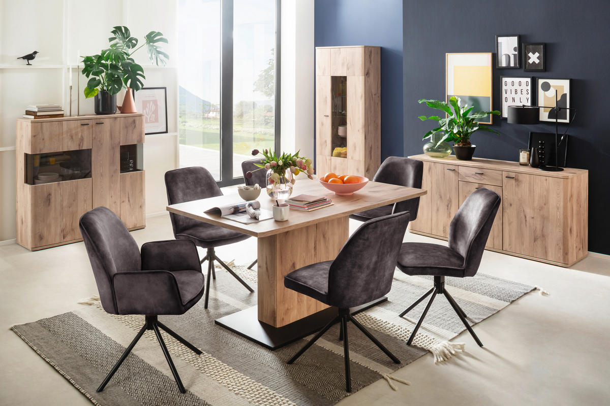 HIGHBOARD Asmara  in 119/120/37 cm  - Eichefarben/Anthrazit, Design, Glas/Holzwerkstoff (119/120/37cm) - MID.YOU