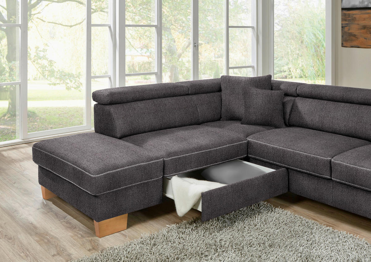 ECKSOFA in Mikrofaser Anthrazit  - Eichefarben/Anthrazit, Natur, Holz/Textil (273/226cm) - Beldomo System