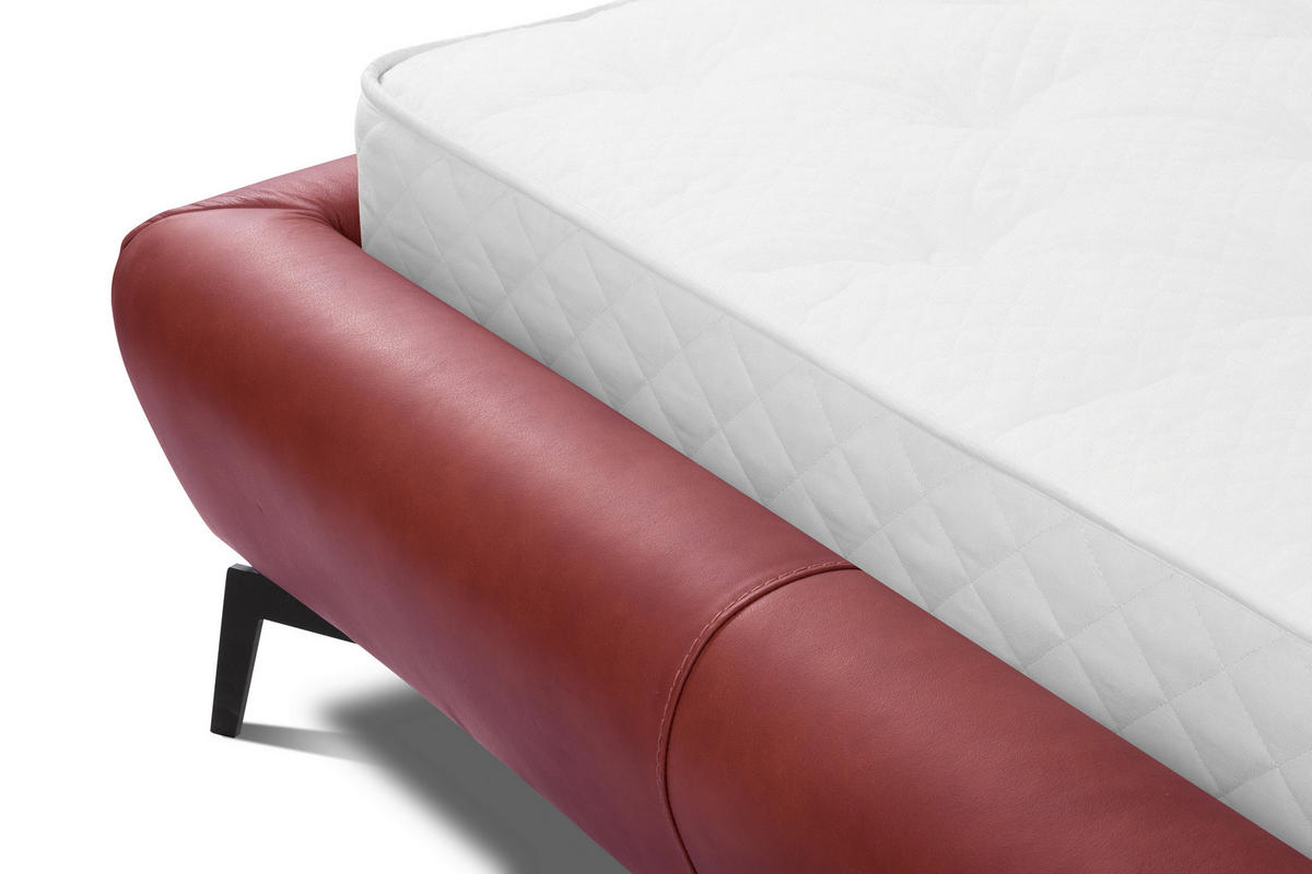 POLSTERBETT gepolstertes Kopfteil Kirschrot 180/200 cm  - Schwarz/Kirschrot, Design, Leder/Metall (180/200cm) - Esposa