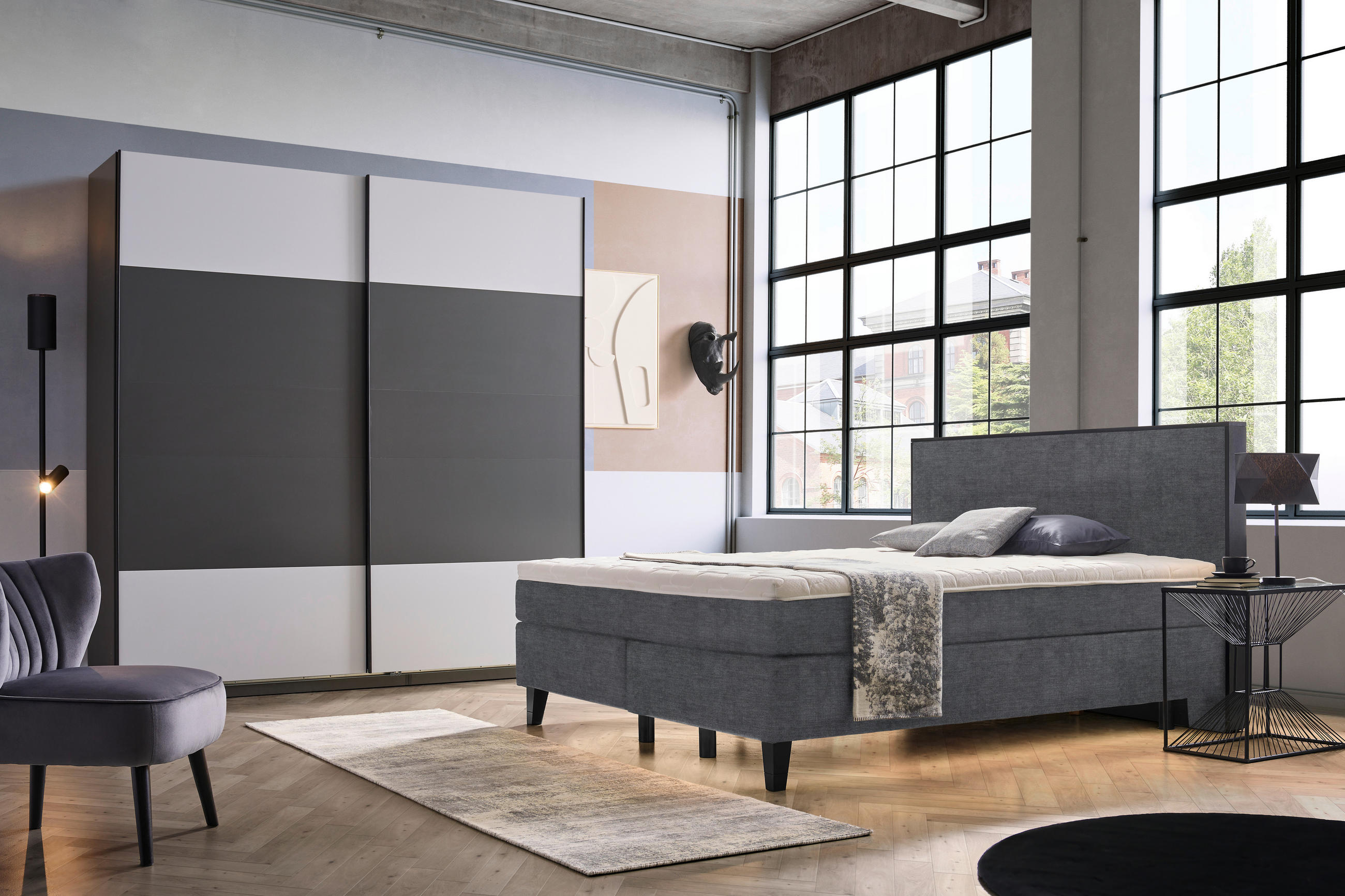 BOXSPRINGBETT 200/200 cm  in Anthrazit  - Anthrazit/Schwarz, Design, Holz/Textil (200/200cm) - Hom`in