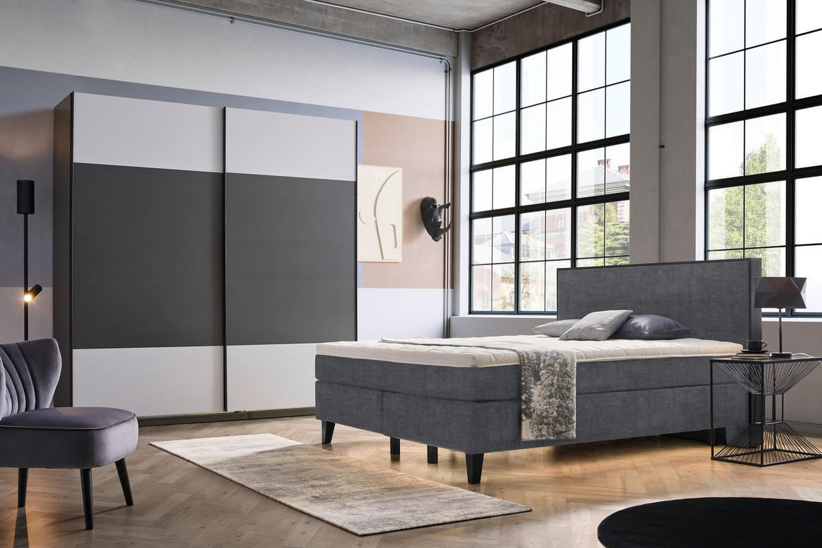BOXSPRINGBETT 200/200 cm  in Anthrazit  - Anthrazit/Schwarz, Design, Holz/Textil (200/200cm) - Hom`in