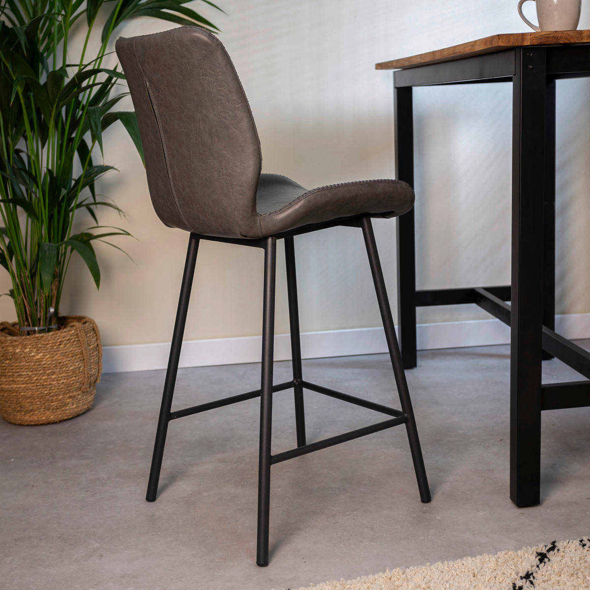 BARHOCKER-SET Lederlook Anthrazit  - Anthrazit/Schwarz, KONVENTIONELL, Kunststoff/Textil (47/99/40cm) - MID.YOU