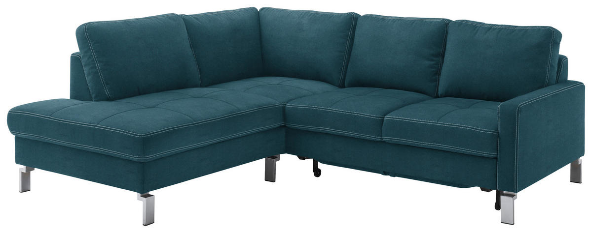 ECKSOFA in Mikrofaser Petrol  - Chromfarben/Beige, Design, Textil/Metall (200/229cm) - Pure Home Lifestyle