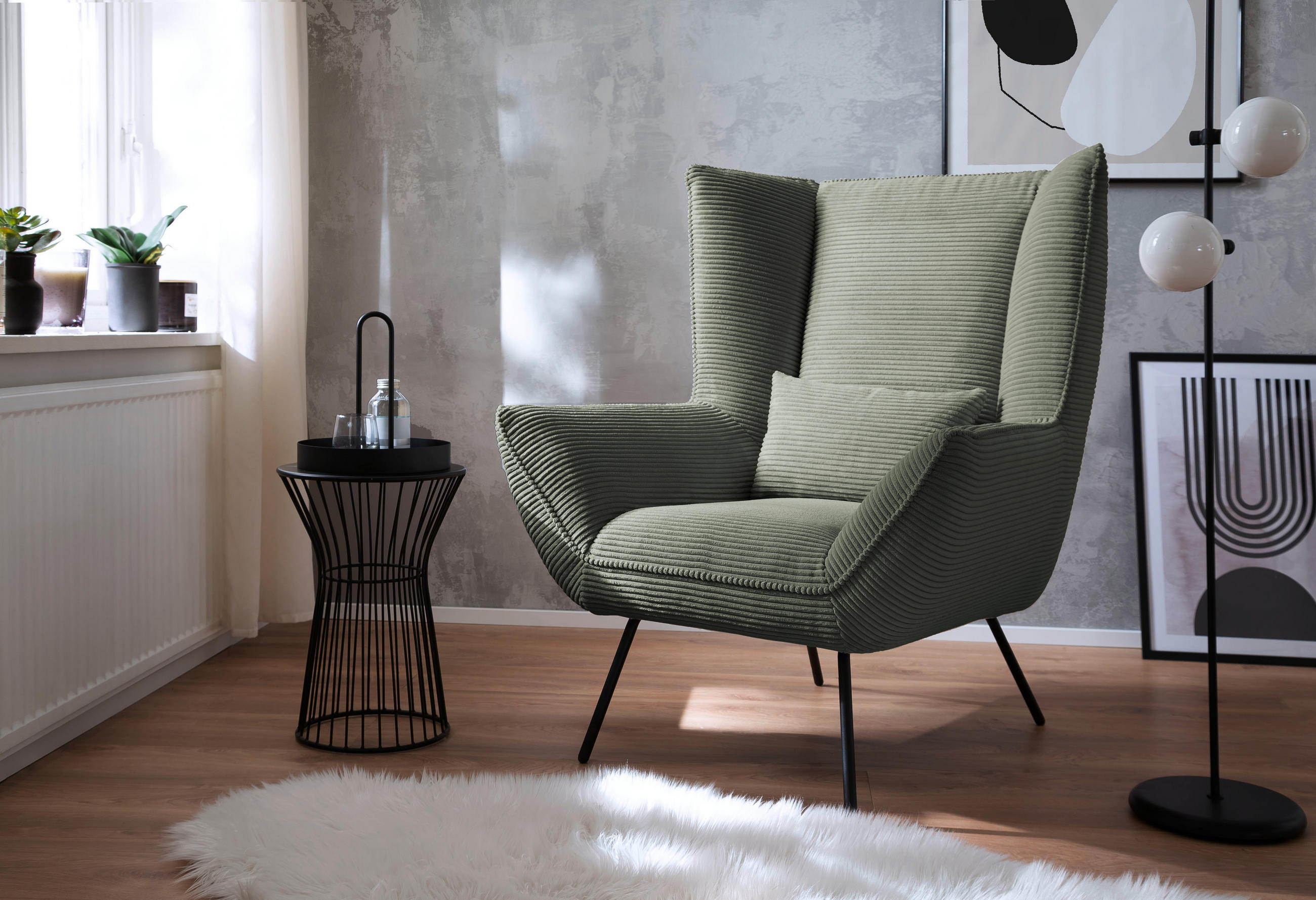 SESSEL Cord Grün    - Schwarz/Grün, Design, Textil/Metall (90/112/94cm) - Pure Home Lifestyle