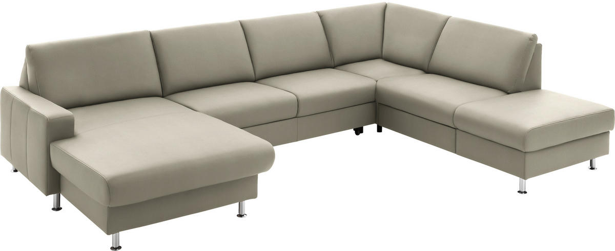 WOHNLANDSCHAFT in Echtleder Platinfarben  - Platinfarben/Alufarben, Design, Leder/Metall (165/339/233cm) - Beldomo Premium