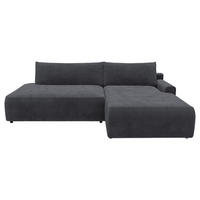 ECKSCHLAFSOFA  mit Schlafen auf Sitzhöhe, Rücken echt, Armteil rechts Cord Anthrazit  - Anthrazit/Schwarz, MODERN, Kunststoff/Textil (253/167cm) - Trendmanufaktur