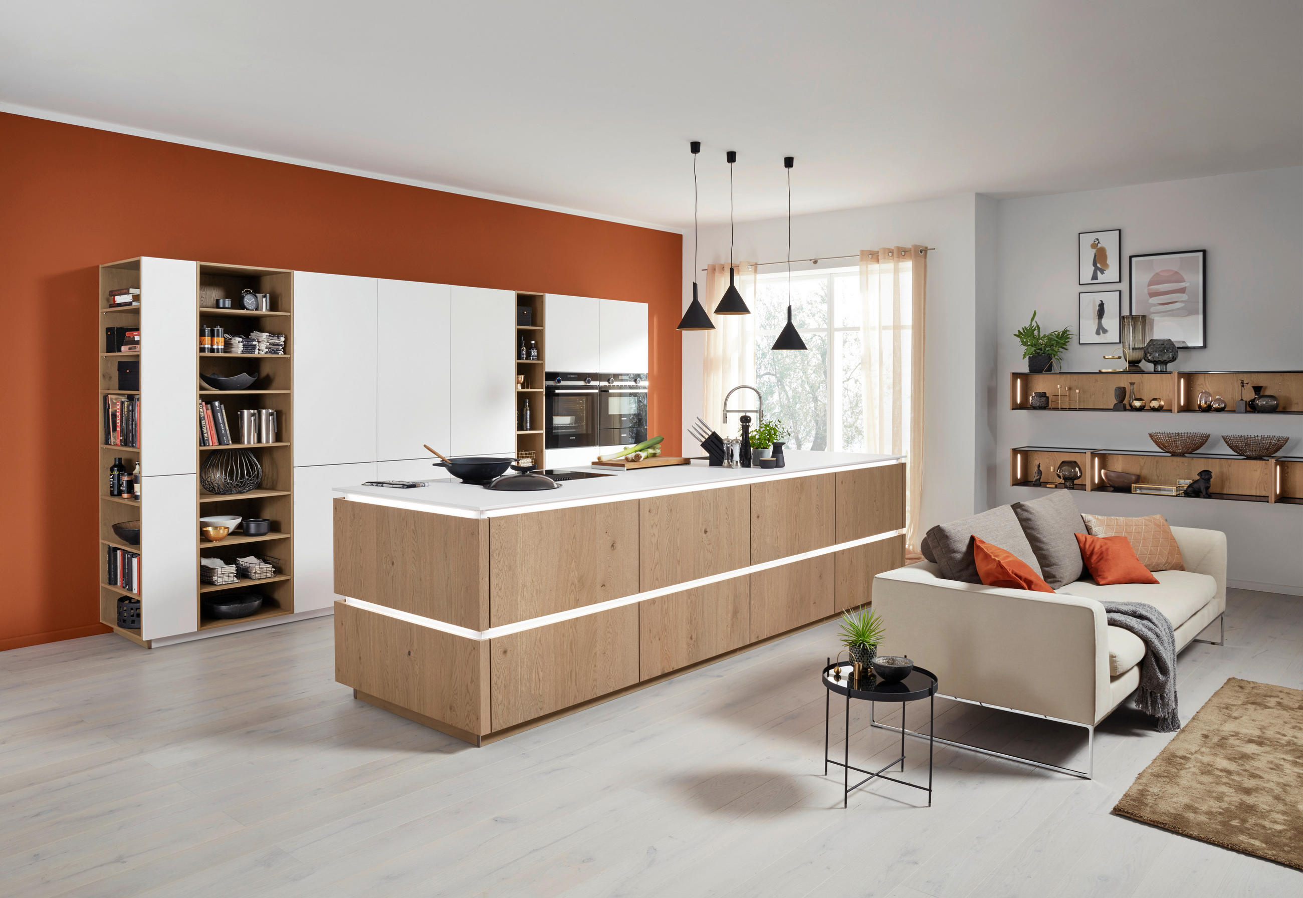 EINBAUKÜCHE   - Weiß, Natur, Holzwerkstoff - Dieter Knoll