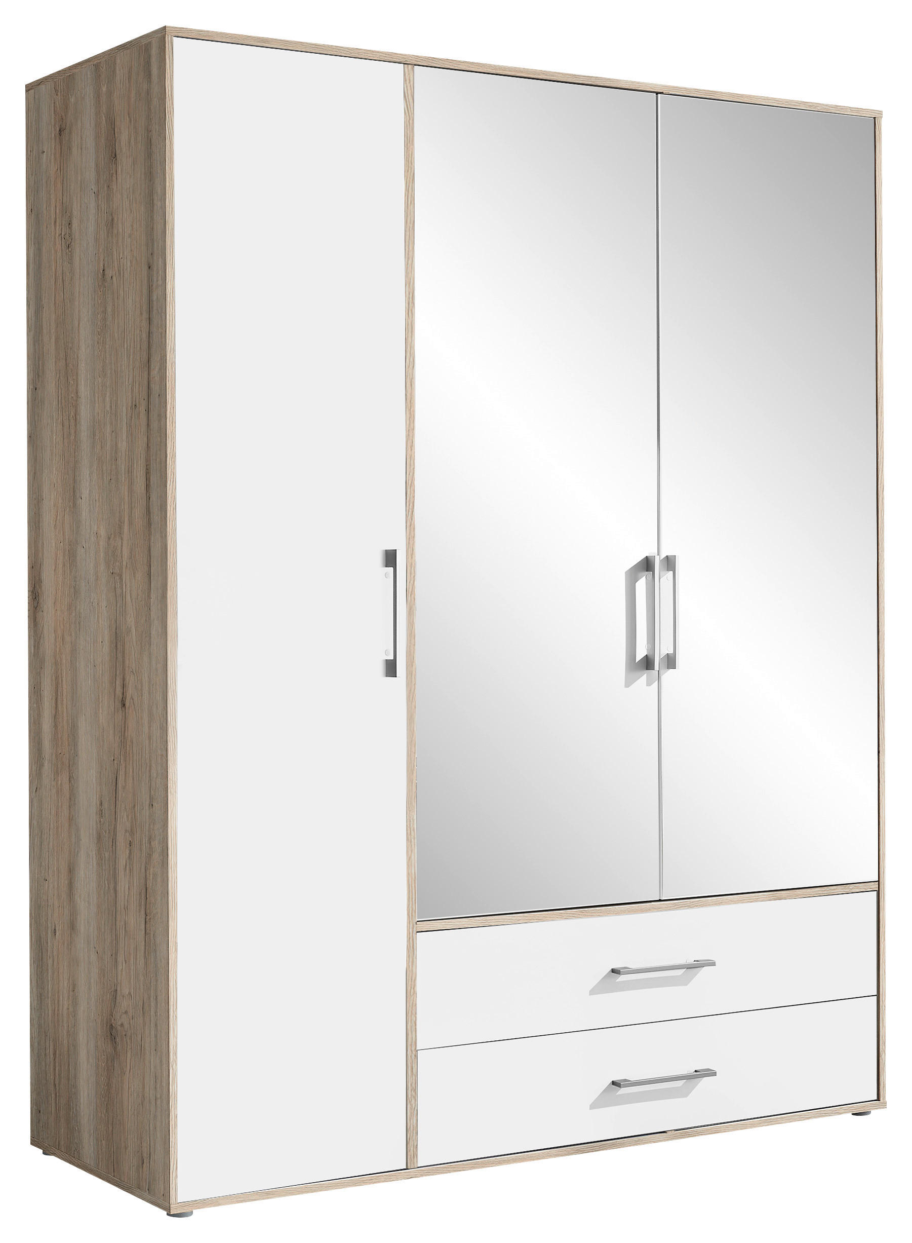 KLEIDERSCHRANK 155/195/60 cm 3-türig Weiß, Eiche San Remo, Alufarben  - Alufarben/Weiß, KONVENTIONELL, Glas/Holzwerkstoff (155/195/60cm) - Boxxx