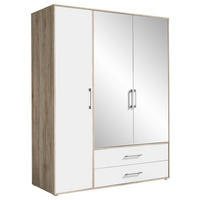 KLEIDERSCHRANK 155/195/60 cm 3-türig Weiß, Alufarben, Eiche San Remo  - Alufarben/Weiß, KONVENTIONELL, Glas/Holzwerkstoff (155/195/60cm) - Boxxx
