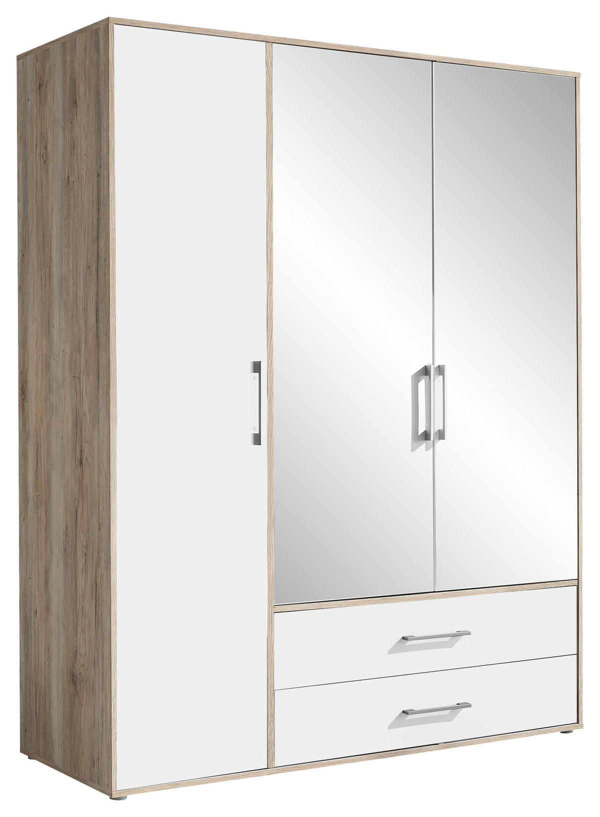 KLEIDERSCHRANK 155/195/60 cm 3-türig Weiß, Alufarben, Eiche San Remo  - Alufarben/Weiß, KONVENTIONELL, Glas/Holzwerkstoff (155/195/60cm) - Boxxx