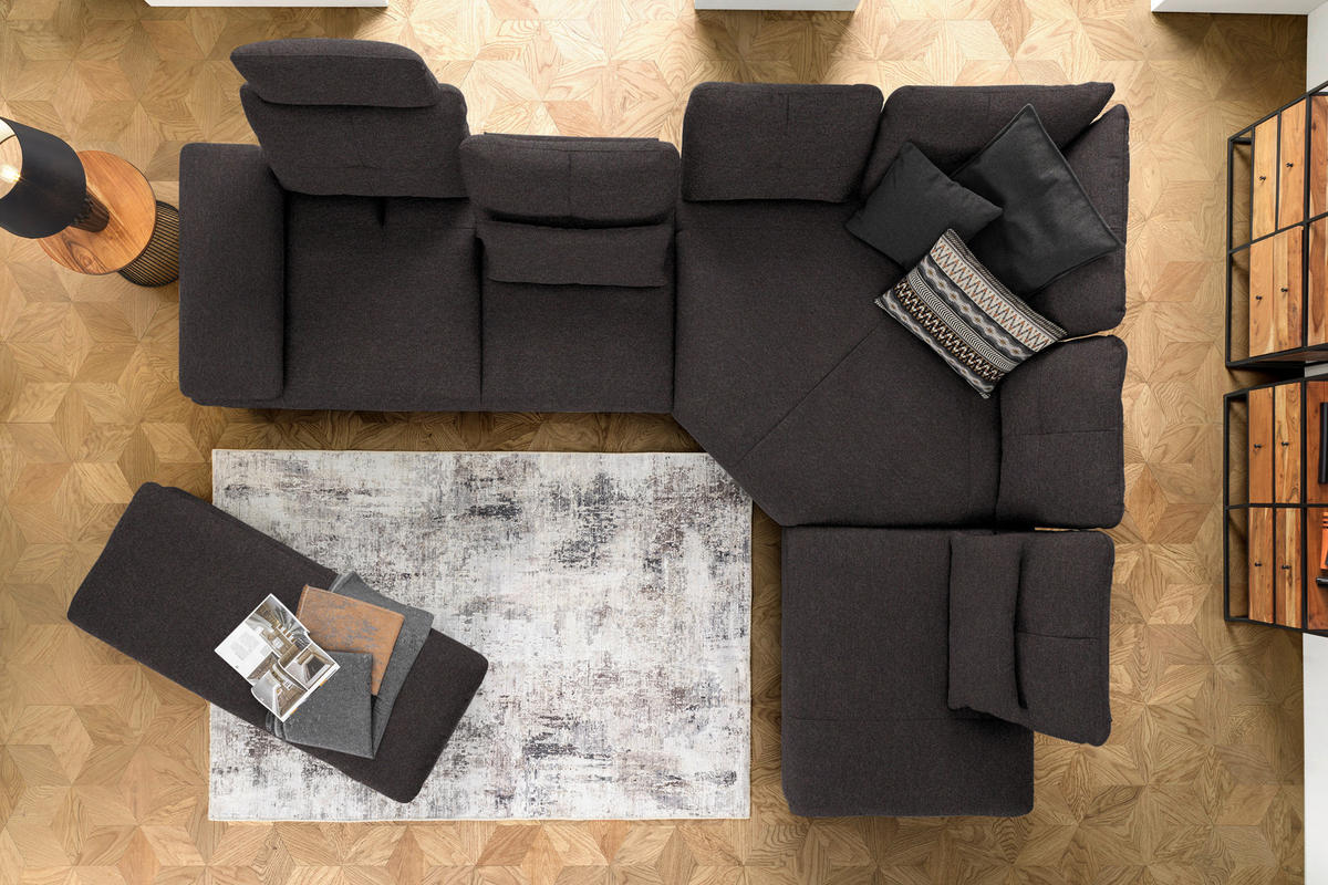 ECKSOFA in Flachgewebe Schwarz  - Schwarz, Design, Textil/Metall (344/271cm) - Chilliano