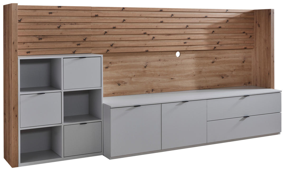 WOHNWAND  in Hellgrau, Eiche Artisan 293/138/50 cm  - Anthrazit/Hellgrau, Design, Holzwerkstoff/Kunststoff (293/138/50cm) - Stylife