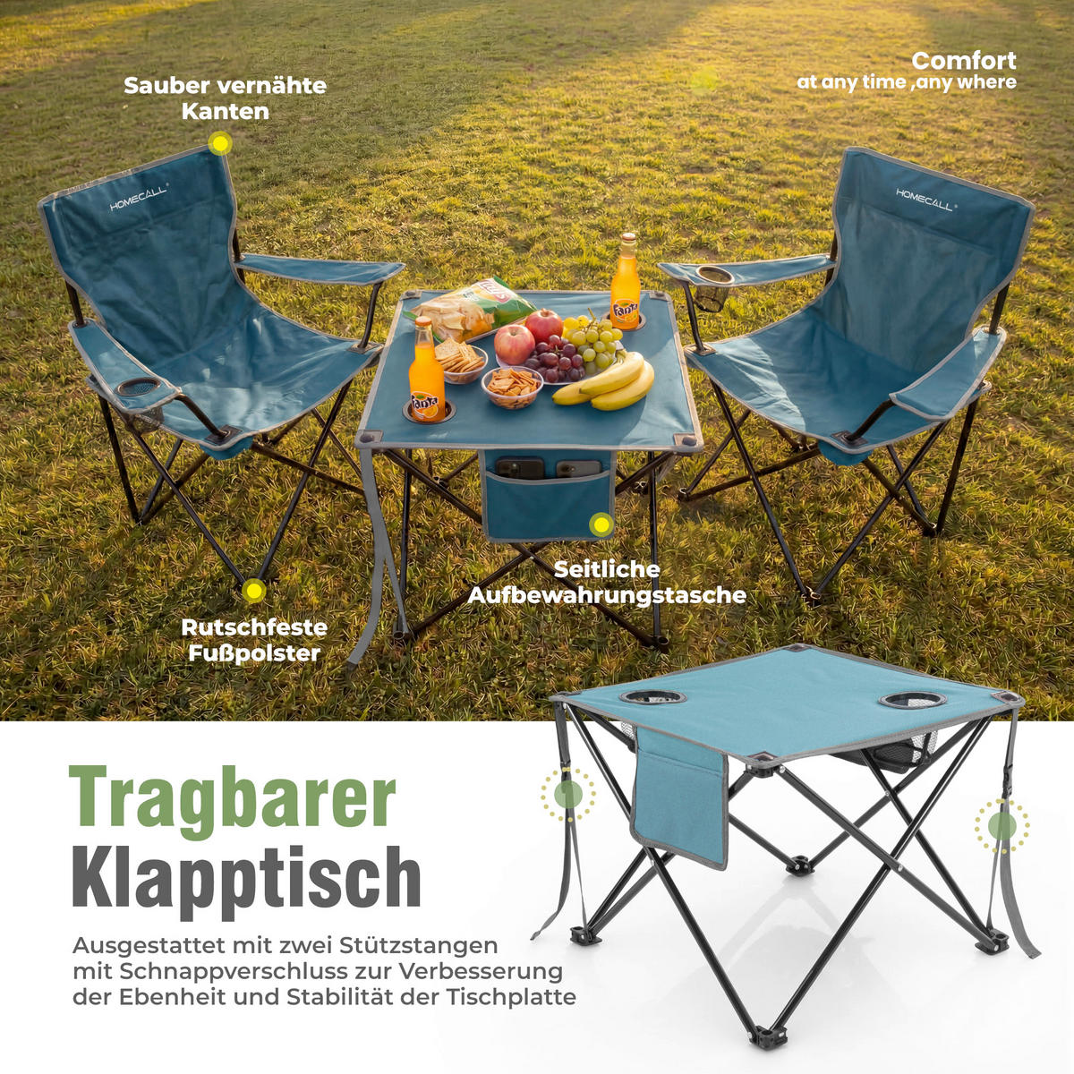 CAMPINGGARNITUR - Blau, Basics, Textil/Metall (43/79/43cm) - Modante