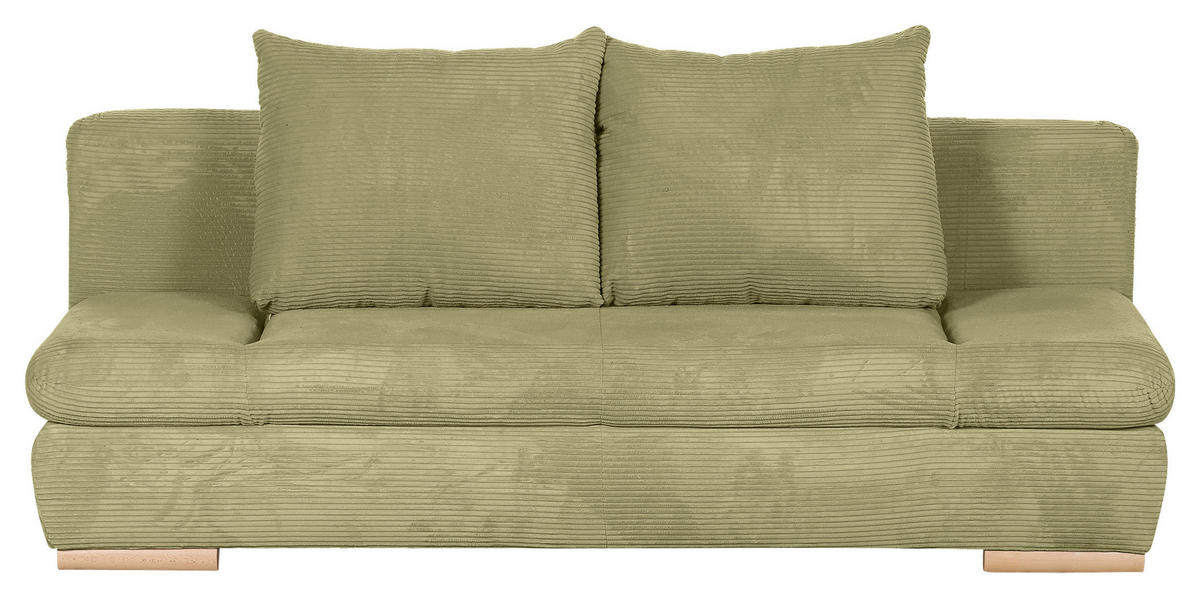 SCHLAFSOFA  mit Rücken echt, Liegefunktion Cord Hellgrün  - Naturfarben/Hellgrün, KONVENTIONELL, Holz/Textil (200/75/92cm) - home24