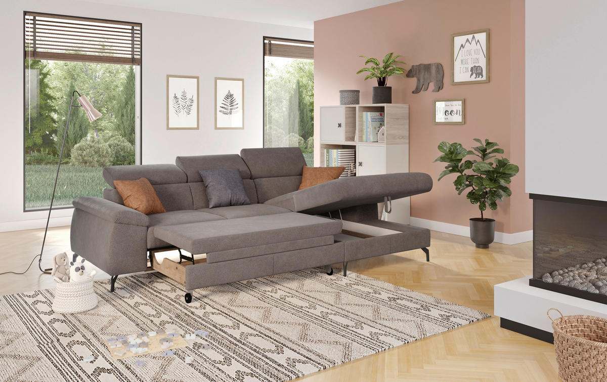 ECKSOFA in Webstoff Grau  - Schwarz/Grau, Design, Textil/Metall (244/166cm) - Livetastic