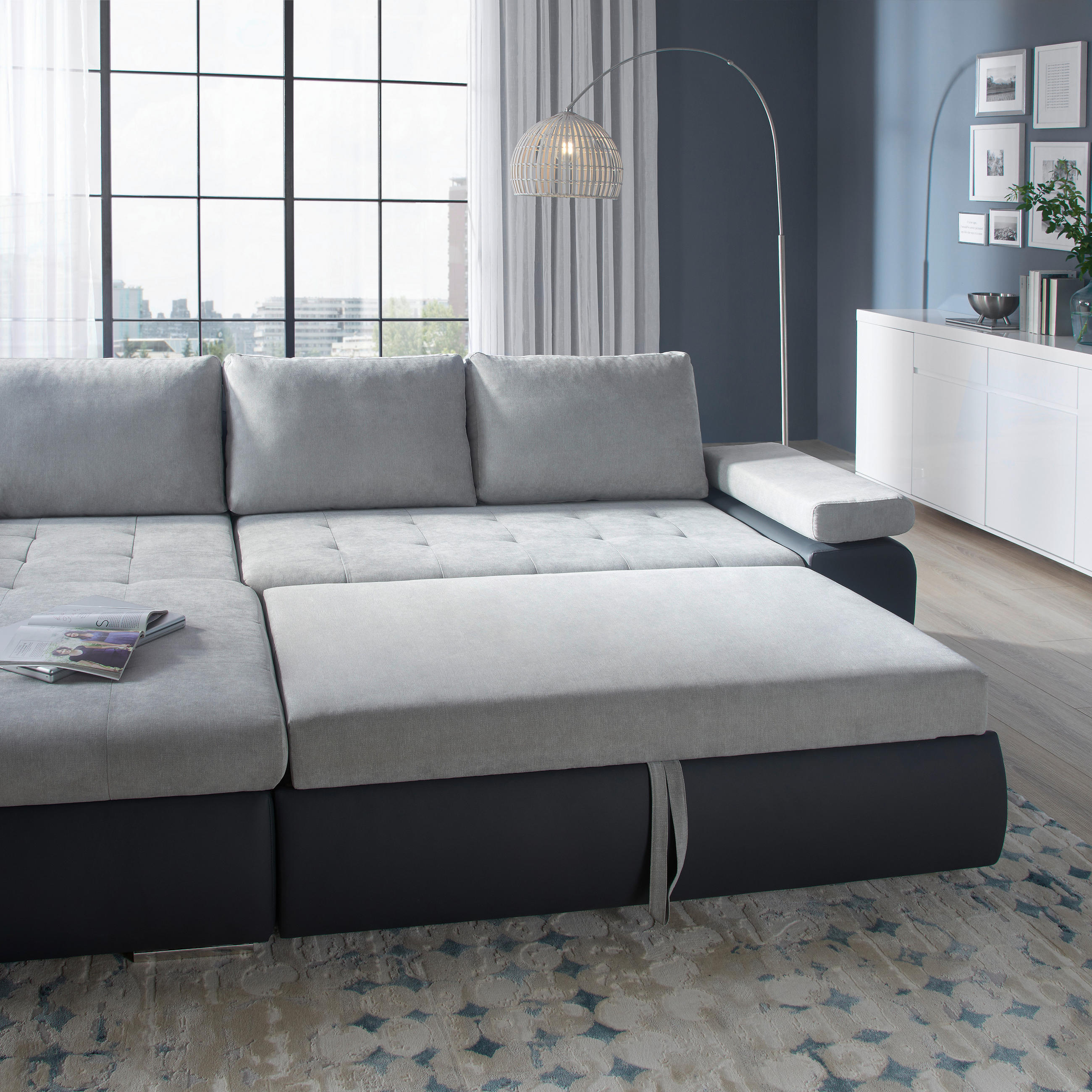 Thumbnail - Mid.you Ecksofa, Grau, Dunkelgrau, Textil, 3-Sitzer, Ottomane links, L-Form, 271x175 cm, seitenverkehrt erhältlich, Schl...