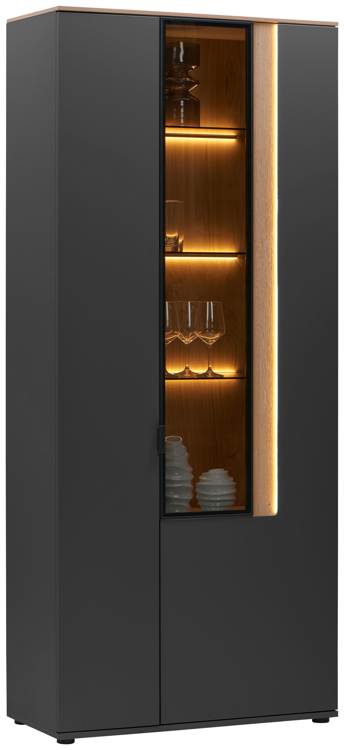 VITRINE  in furniert Anthrazit, Eichefarben  - Eichefarben/Anthrazit, Design, Glas/Holz (93,2/213,1/42cm) - Dieter Knoll