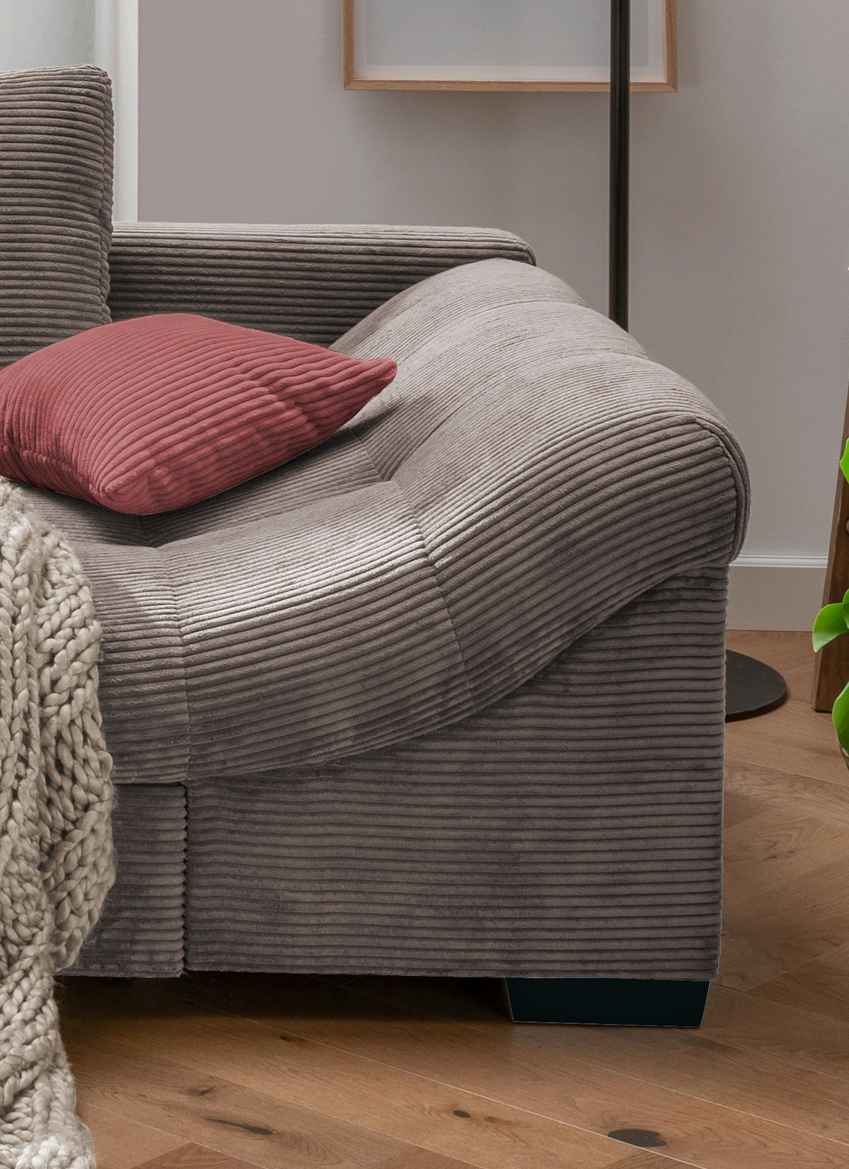 ECKSOFA in Cord Taupe  - Taupe/Koralle, Design, Holz/Textil (202/298cm) - MID.YOU
