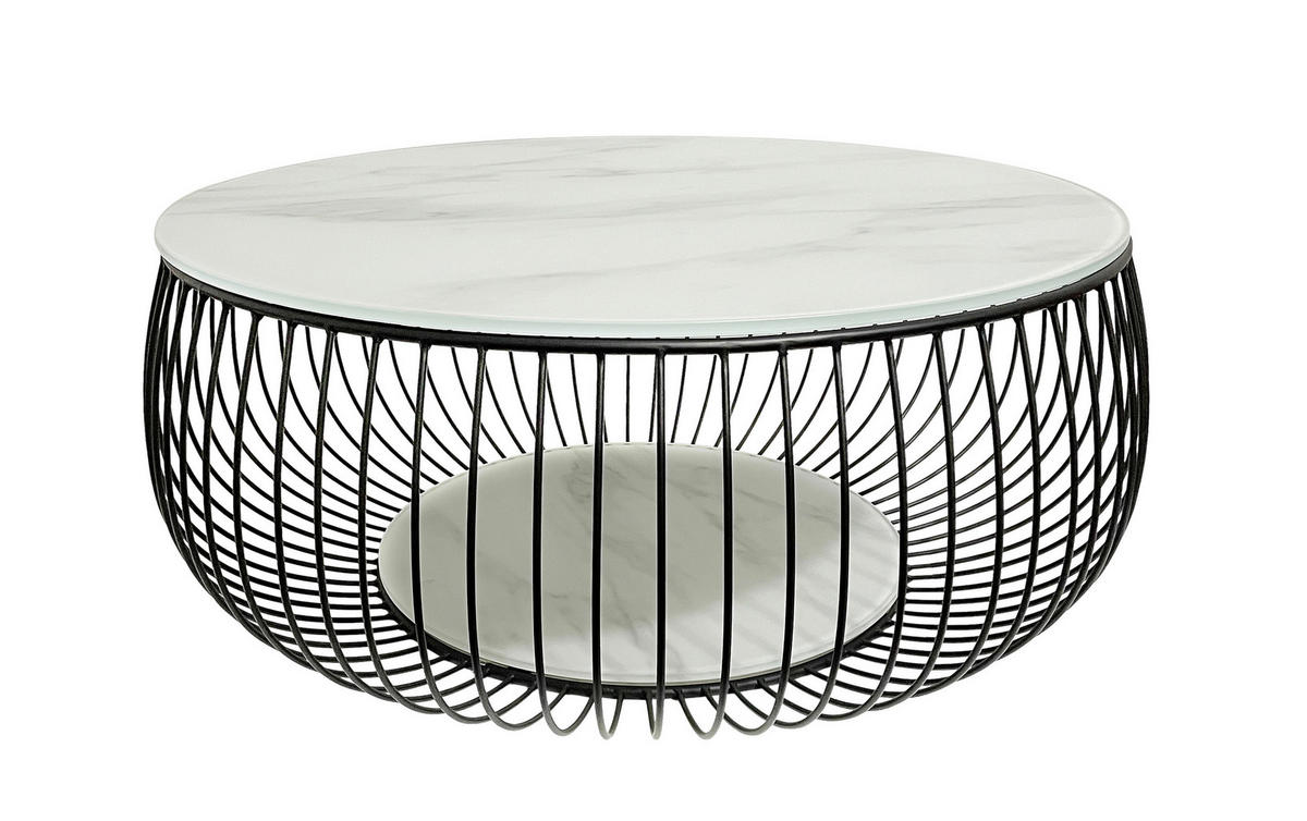 COUCHTISCH in Metall, Glas 86/86/35 cm  - Schwarz/Weiß, Design, Glas/Metall (86/86/35cm) - Novel