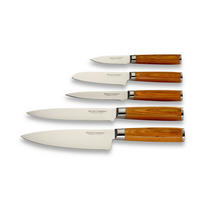 MESSERSET 5-teilig  - Silberfarben/Bernsteinfarben, Basics, Holz/Metall - Echtwerk