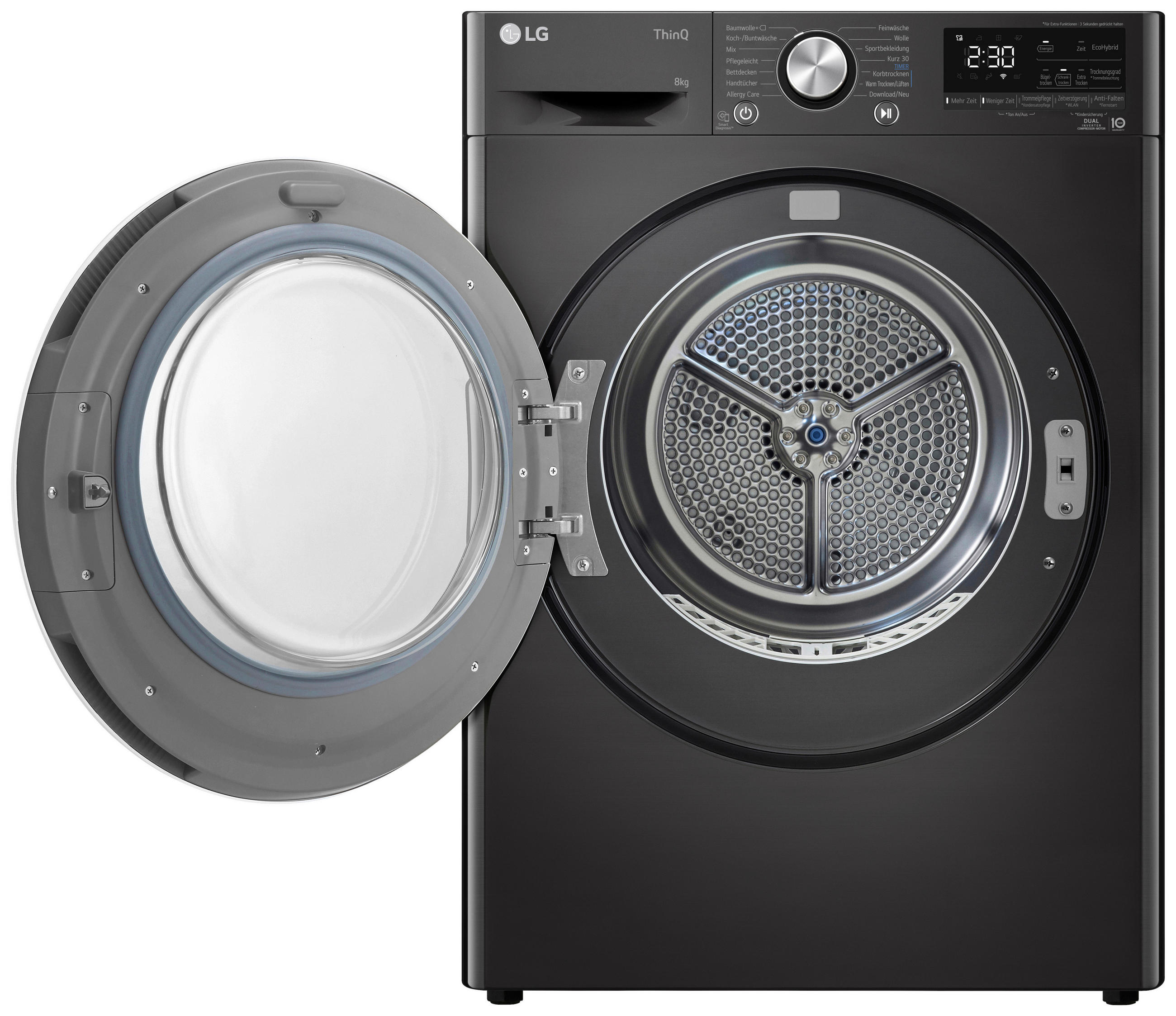 WÄRMEPUMPENTROCKNER RT80V9B  - Chromfarben/Schwarz, Basics, Glas/Kunststoff (59.5/203/67.5cm) - LG