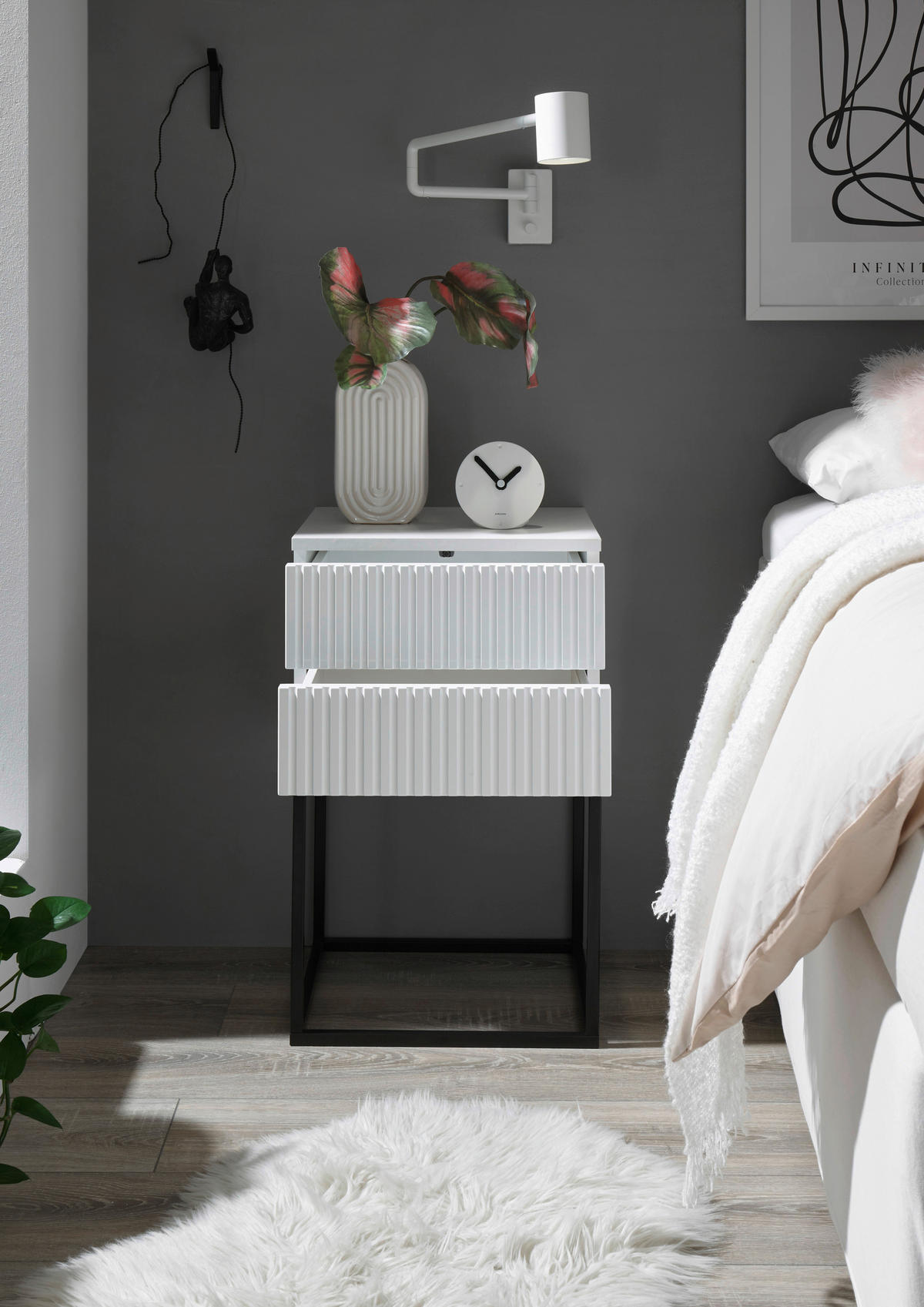 NOĆNI ORMARIĆ bijela, crna   - bijela/crna, Moderno, drvni materijal/metal (40/65/38,5cm) - Livetastic