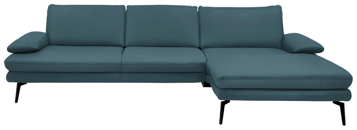 ECKSOFA in Echtleder Blau  310/180 cm  - Blau/Schwarz, Design, Leder/Metall (310/180cm) - Dieter Knoll