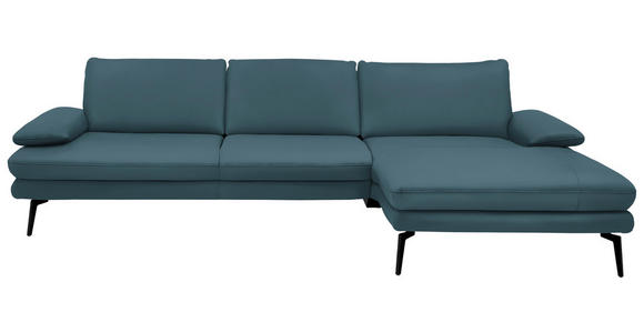 ECKSOFA in Echtleder Blau 310/180 cm - Blau/Schwarz, Design, Leder/Metall (310/180cm) - Dieter Knoll