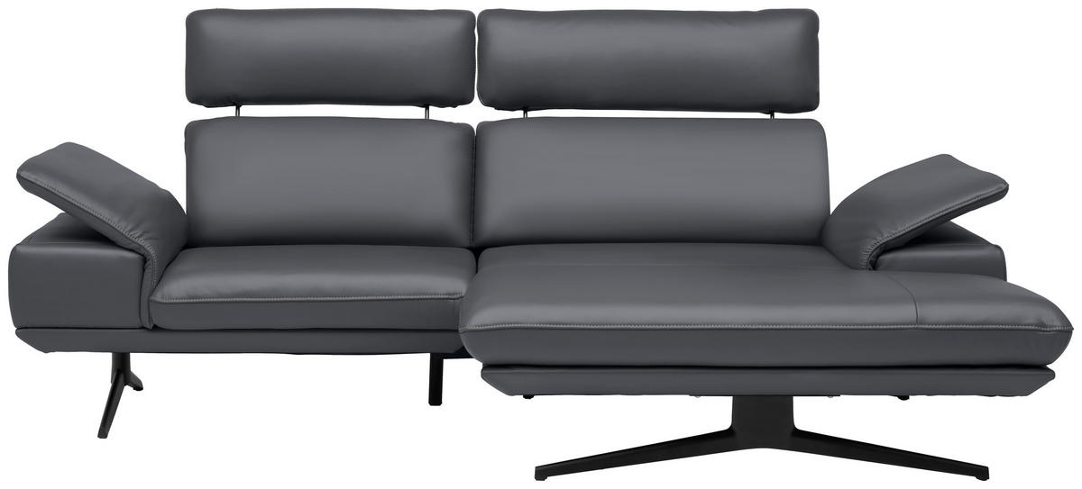 ECKSOFA Echtleder Dunkelgrau  - Dunkelgrau/Beige, Design, Leder/Metall (239/150cm) - Koinor