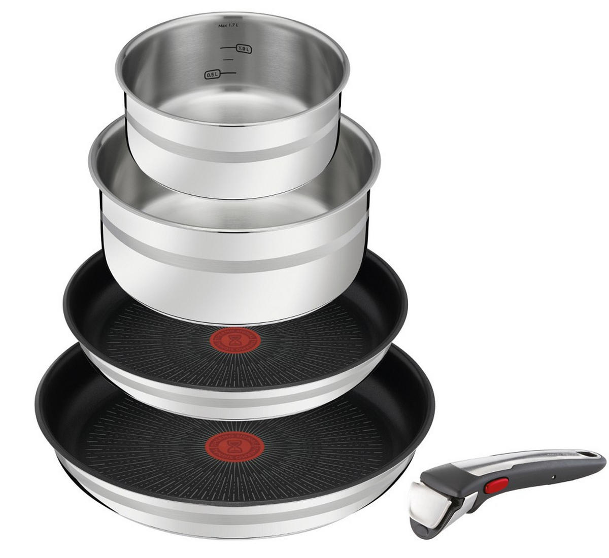 PFANNENSET Jamie Oliver INGENIO G6 5-teilig  - Edelstahlfarben/Schwarz, KONVENTIONELL, Glas/Metall (37/37/19,5cm) - Tefal